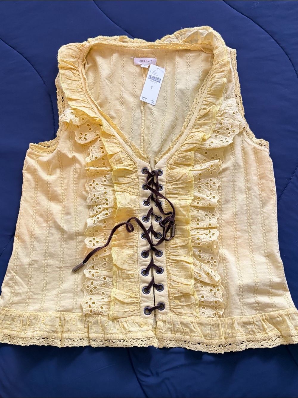 Anthropologie Pilcro Eyelet Ruffle Tank in Lemongrass - Picture 13 of 13
